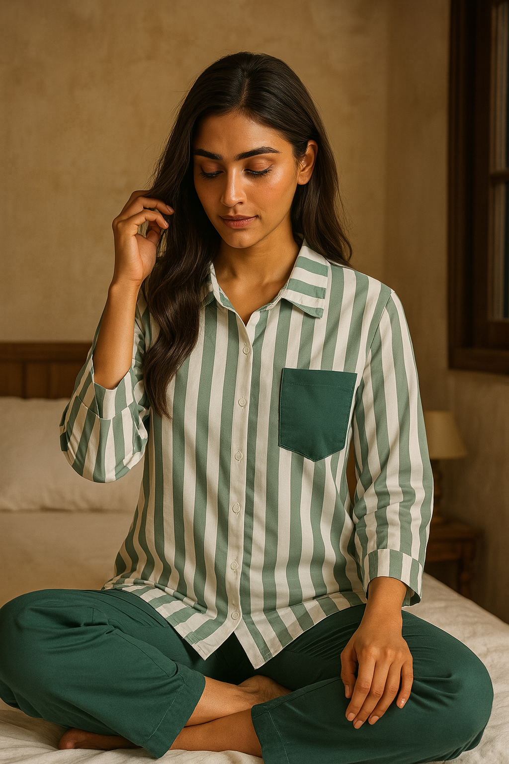 Sage Green Stripes Lounge Set