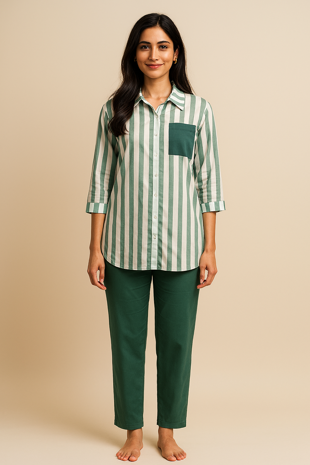 Sage Green Stripes Lounge Set