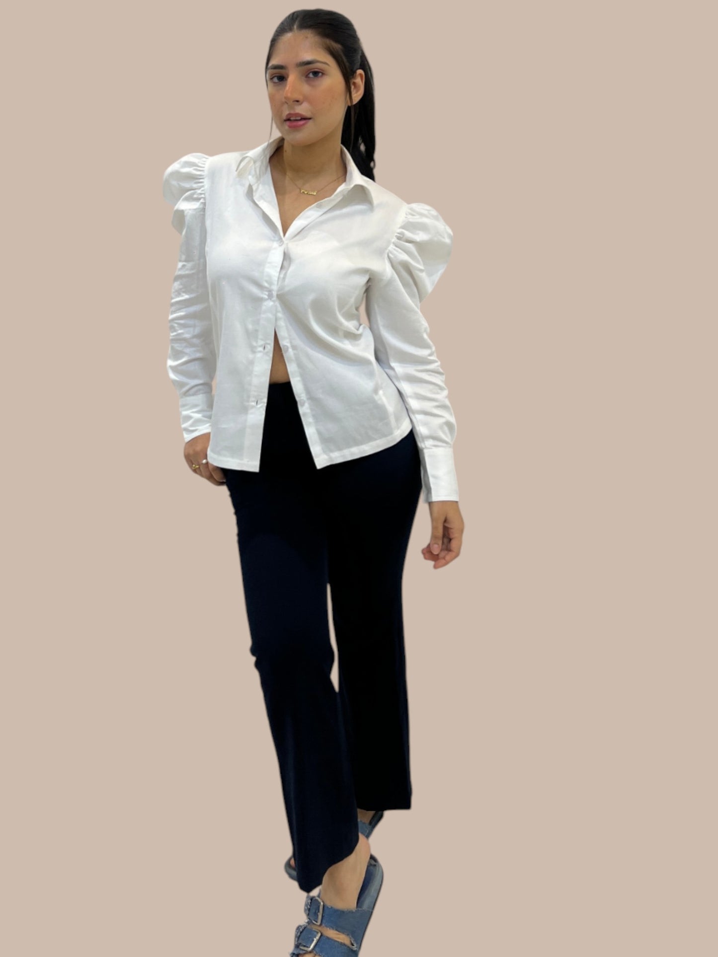White Puffed Sleeve Shirt