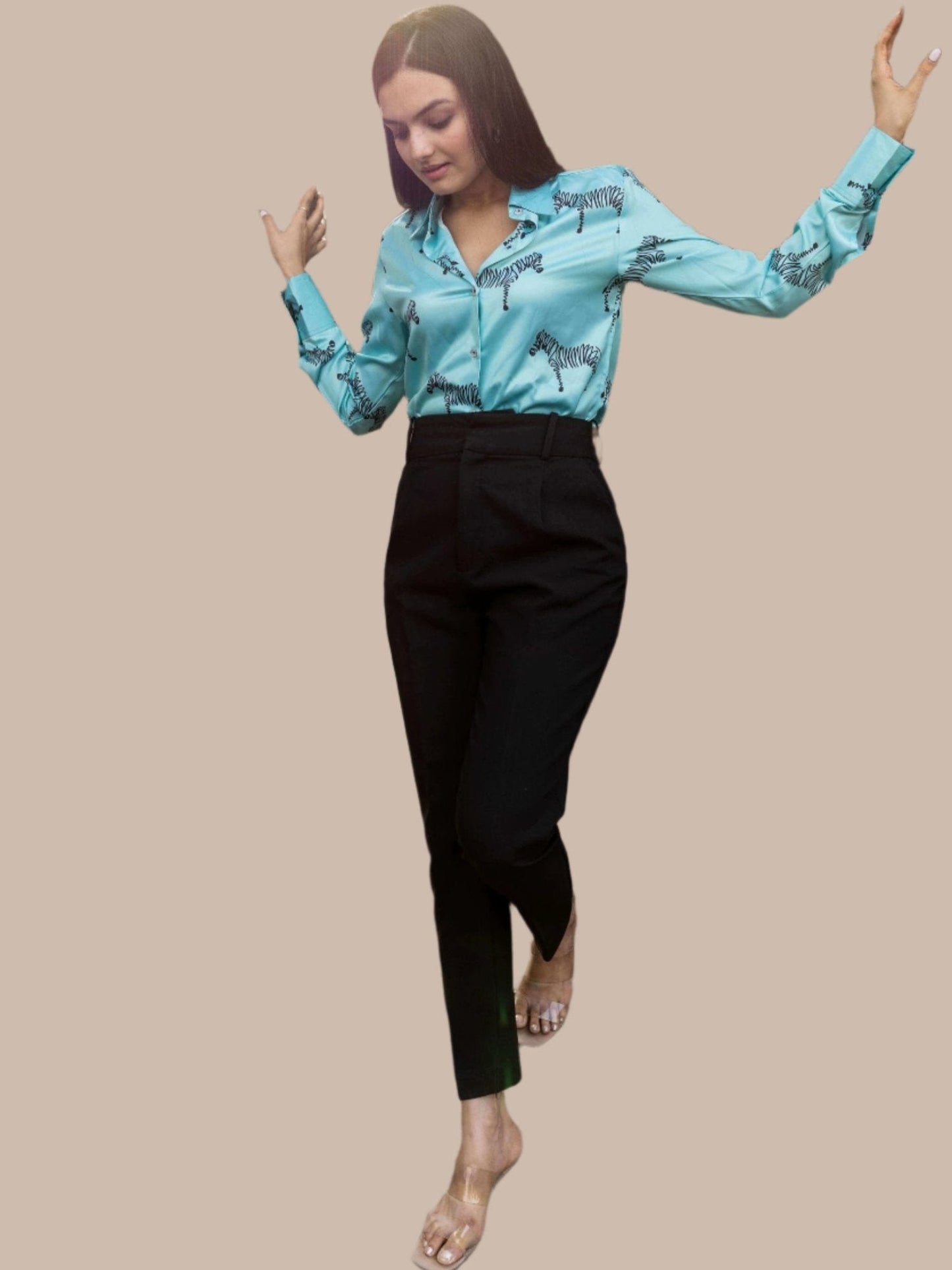 ZEBRA OUTLINE PRINTED SHIRT-AQUA