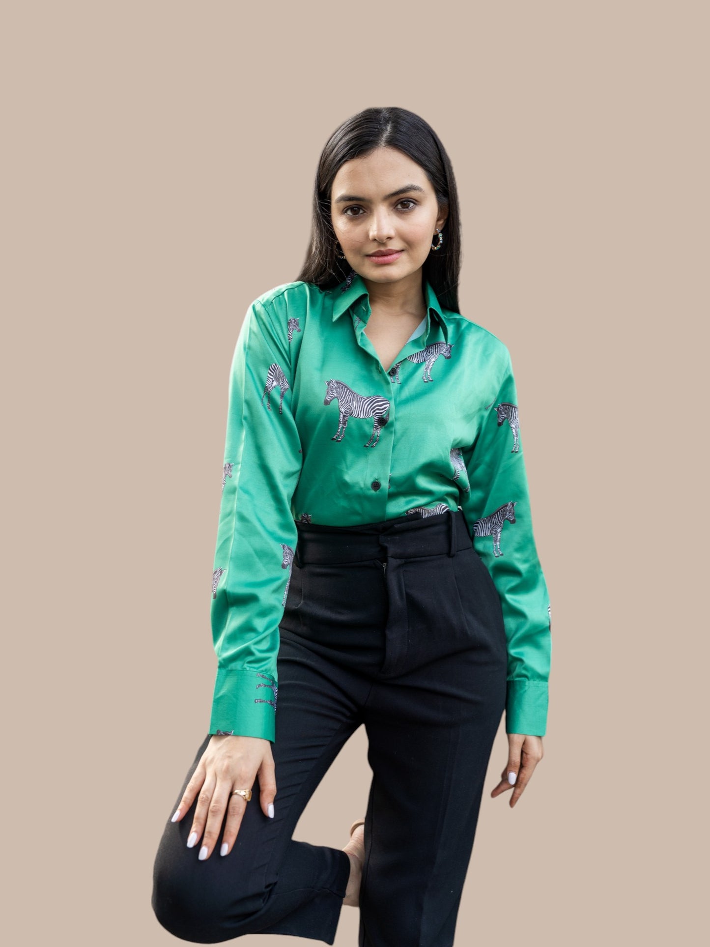 GREEN ZEBRA PRINTED SHIRT