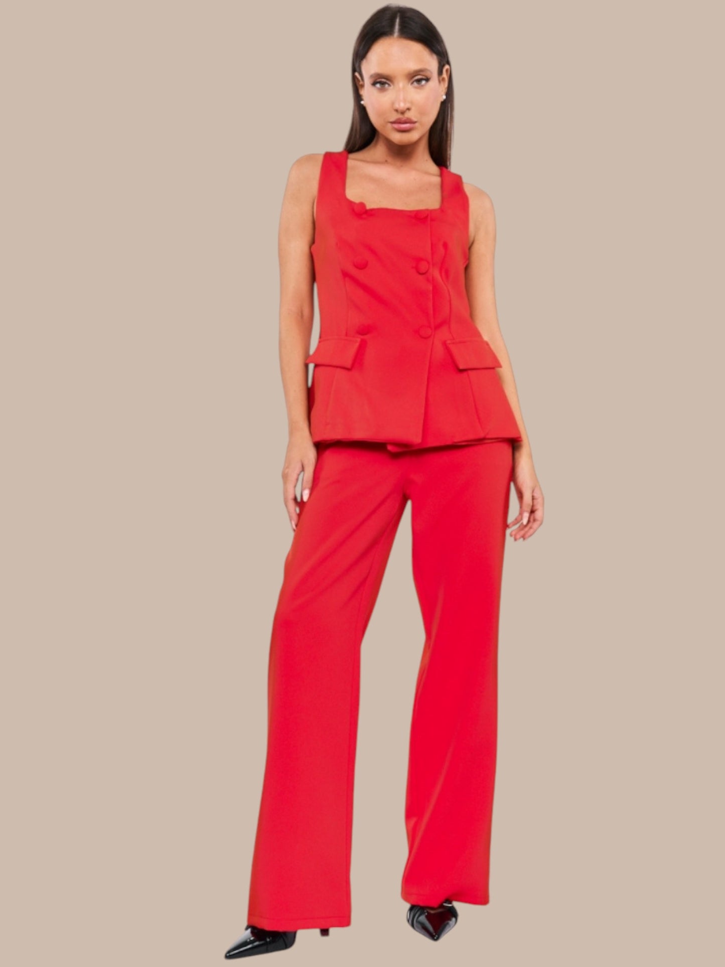 Bright Red Linen Co-ord Set