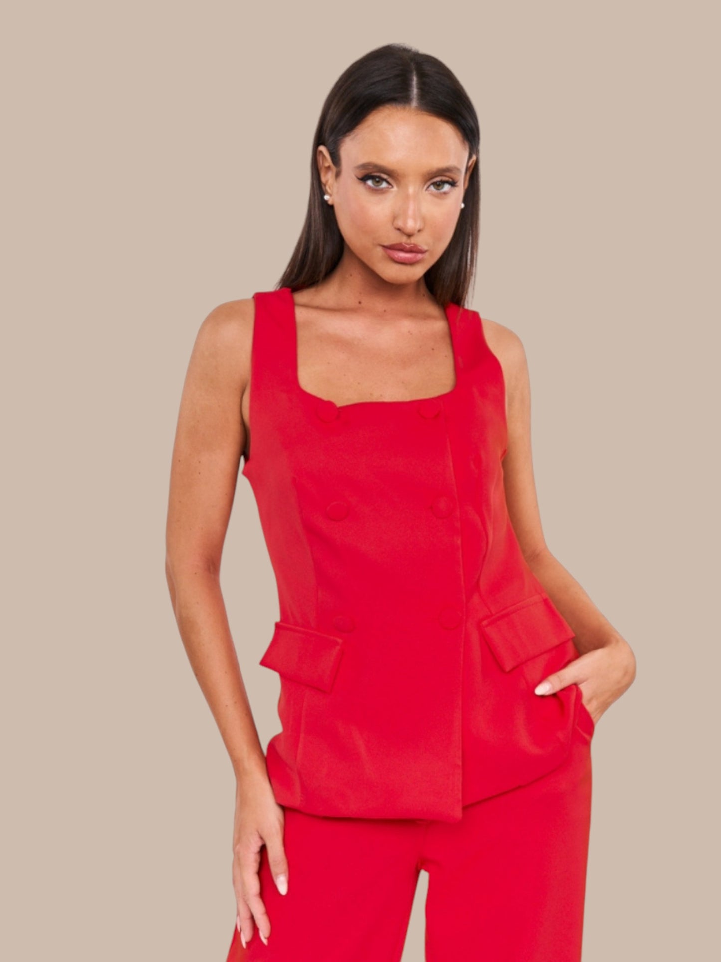 Bright Red Linen Co-ord Set