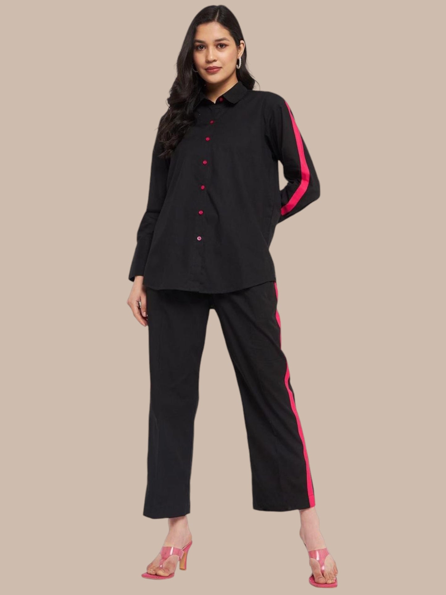 BLACK WITH HOT PINK STRIPES CO-ORD SET