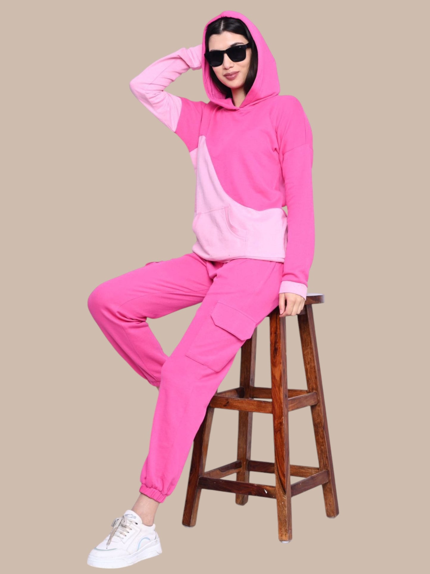 PINK BLOCK FLEECE HOODY CO-0RDS SET