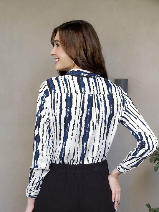 White & Navy Abstract Stripe Shirt