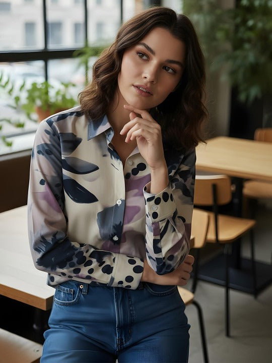 Misty Bloom Watercolor Print Shirt