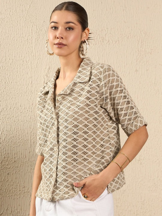Beige Textured Weave Shirt