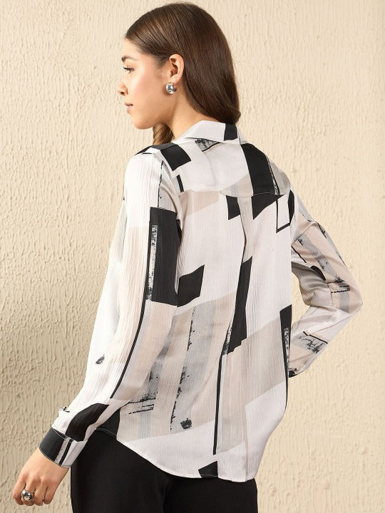 Geometric Panel Print Button-Down Shirt