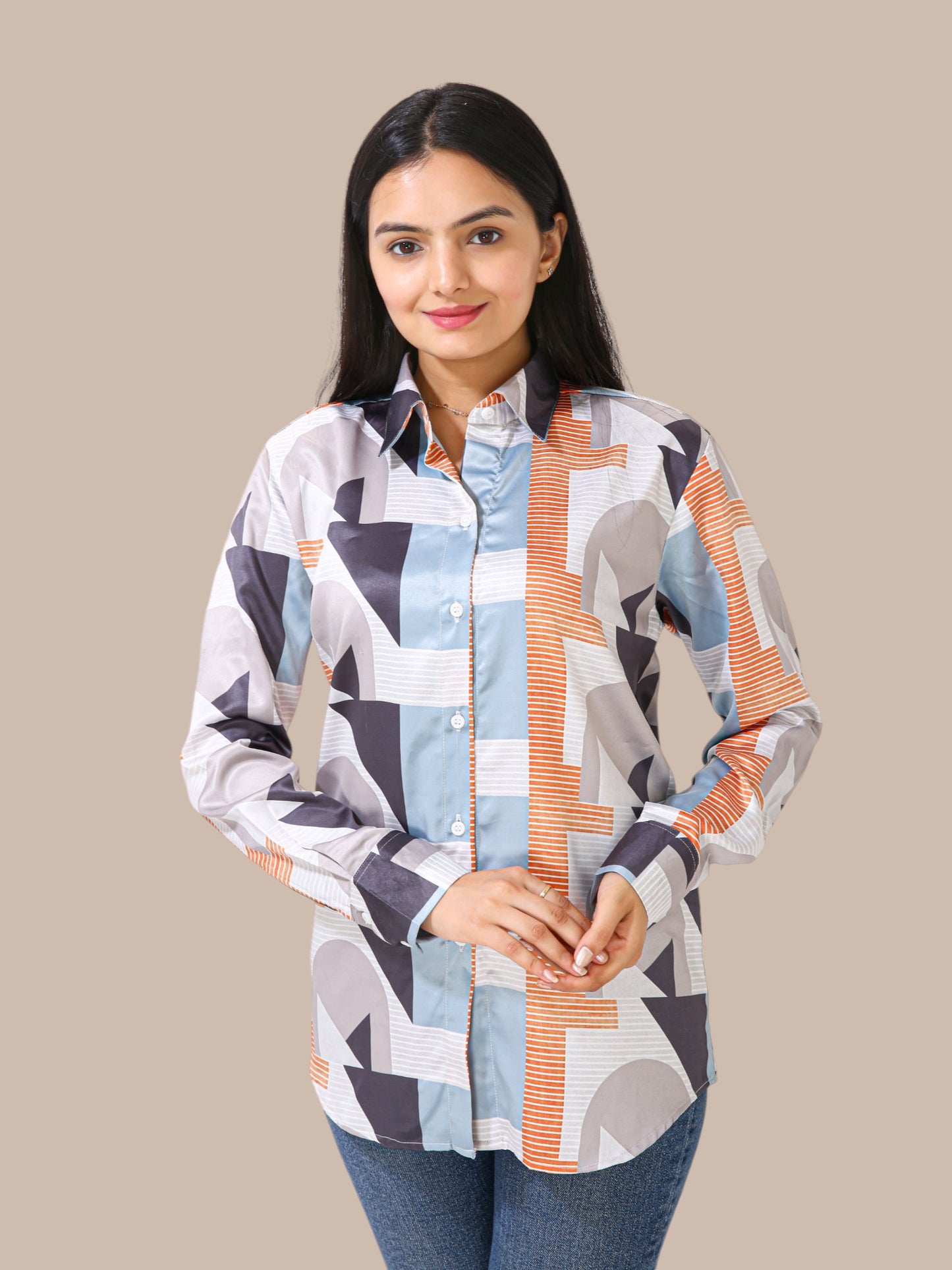 BLOCK GEOMETRIC ART PRINTED SHIRT