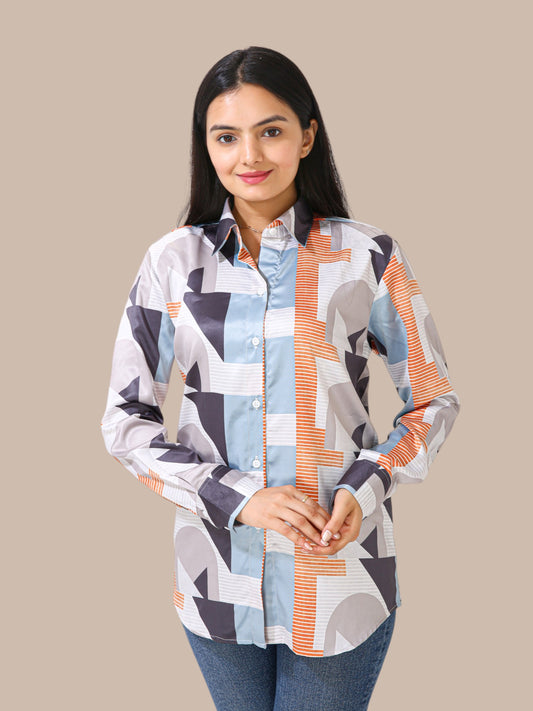 BLOCK GEOMETRIC ART PRINTED SHIRT