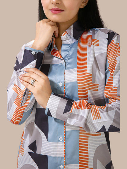 BLOCK GEOMETRIC ART PRINTED SHIRT