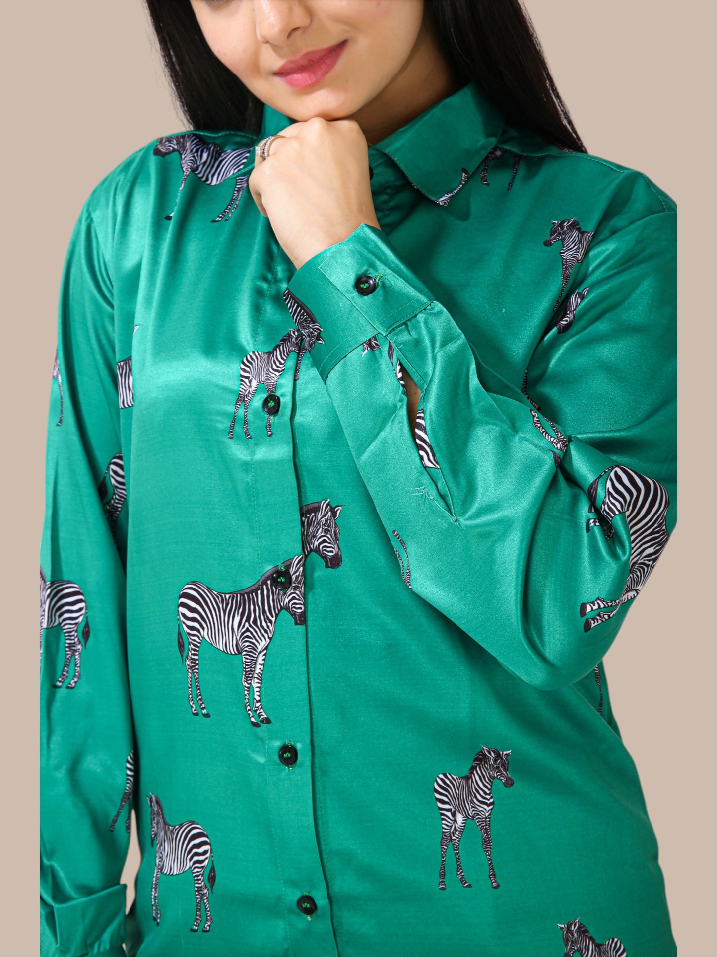 GREEN ZEBRA PRINTED SHIRT
