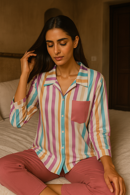 Sage Rose Pink Stripes Lounge Set