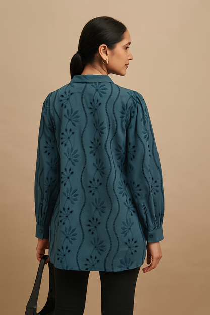 Elegant Blue Boho Shirt