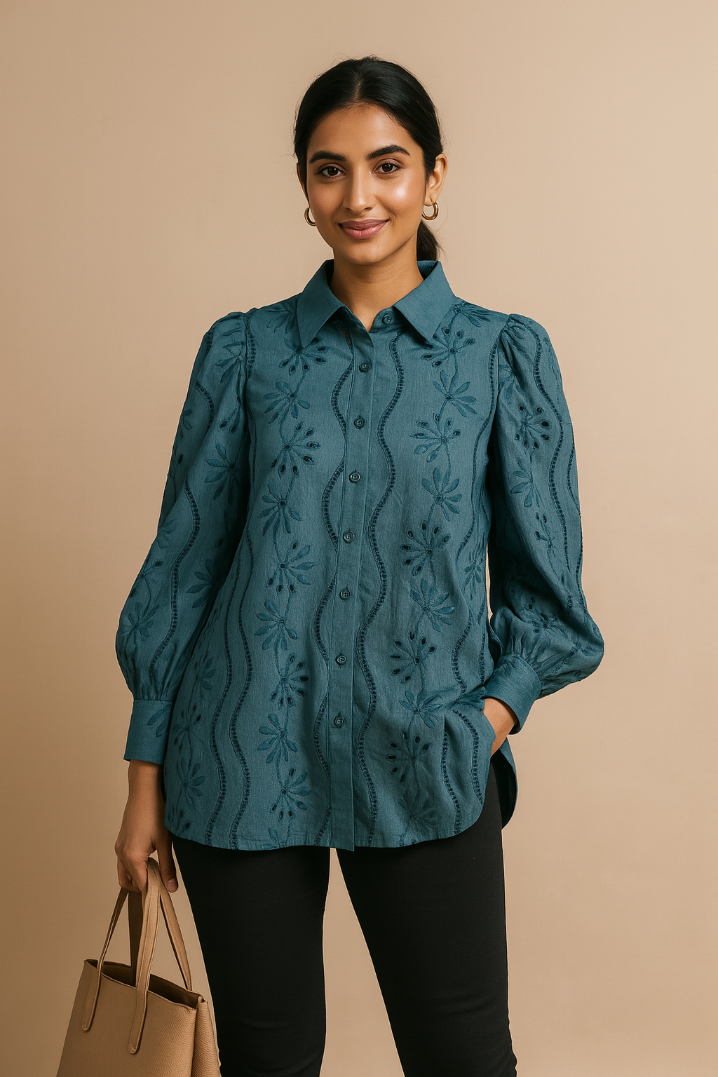 Elegant Blue Boho Shirt