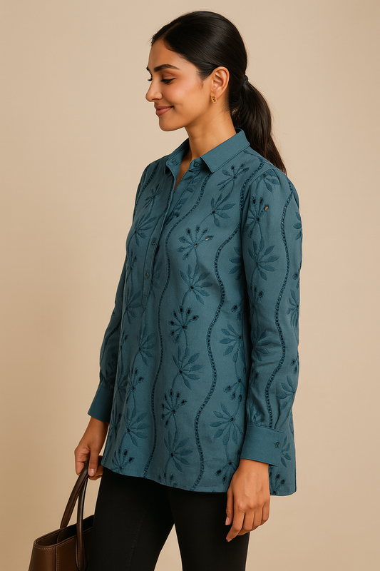 Elegant Blue Boho Shirt