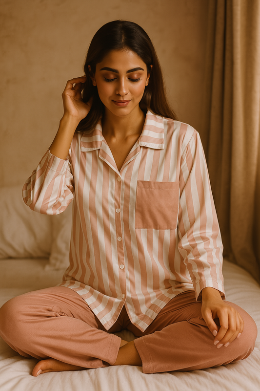 Sage Sky Pink Stripes Lounge Set