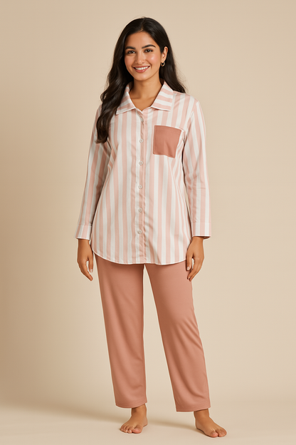 Sage Sky Pink Stripes Lounge Set