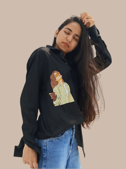 Its A Coffee Day Boss Lady Black Cotton Shirt For Women