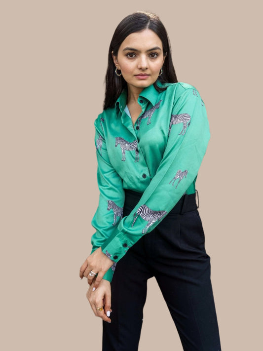 GREEN ZEBRA PRINTED SHIRT