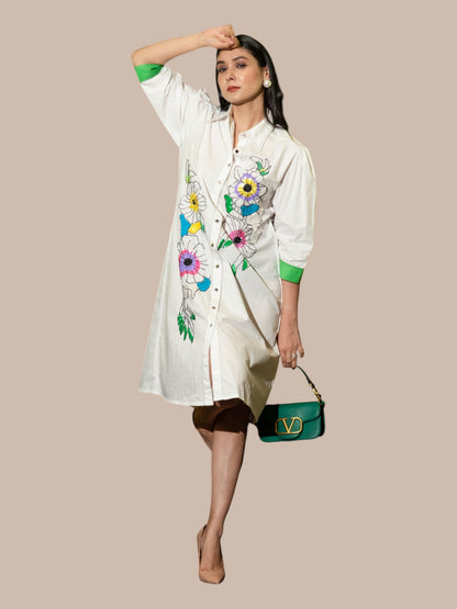 Channelling timeless charm in white shirt dress