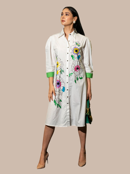Channelling timeless charm in white shirt dress