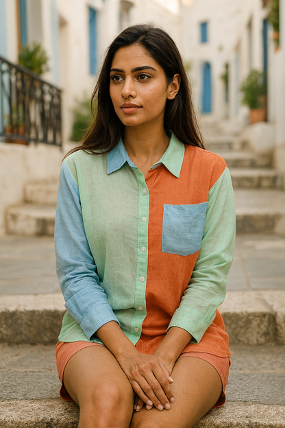 Pastel Patchwork Oversized Shirt
