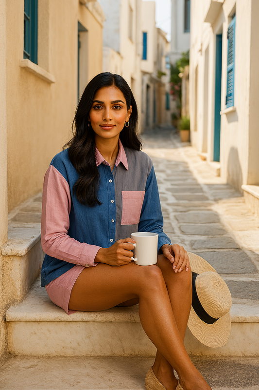 Deep Blue Pastel Patchwork Shirt