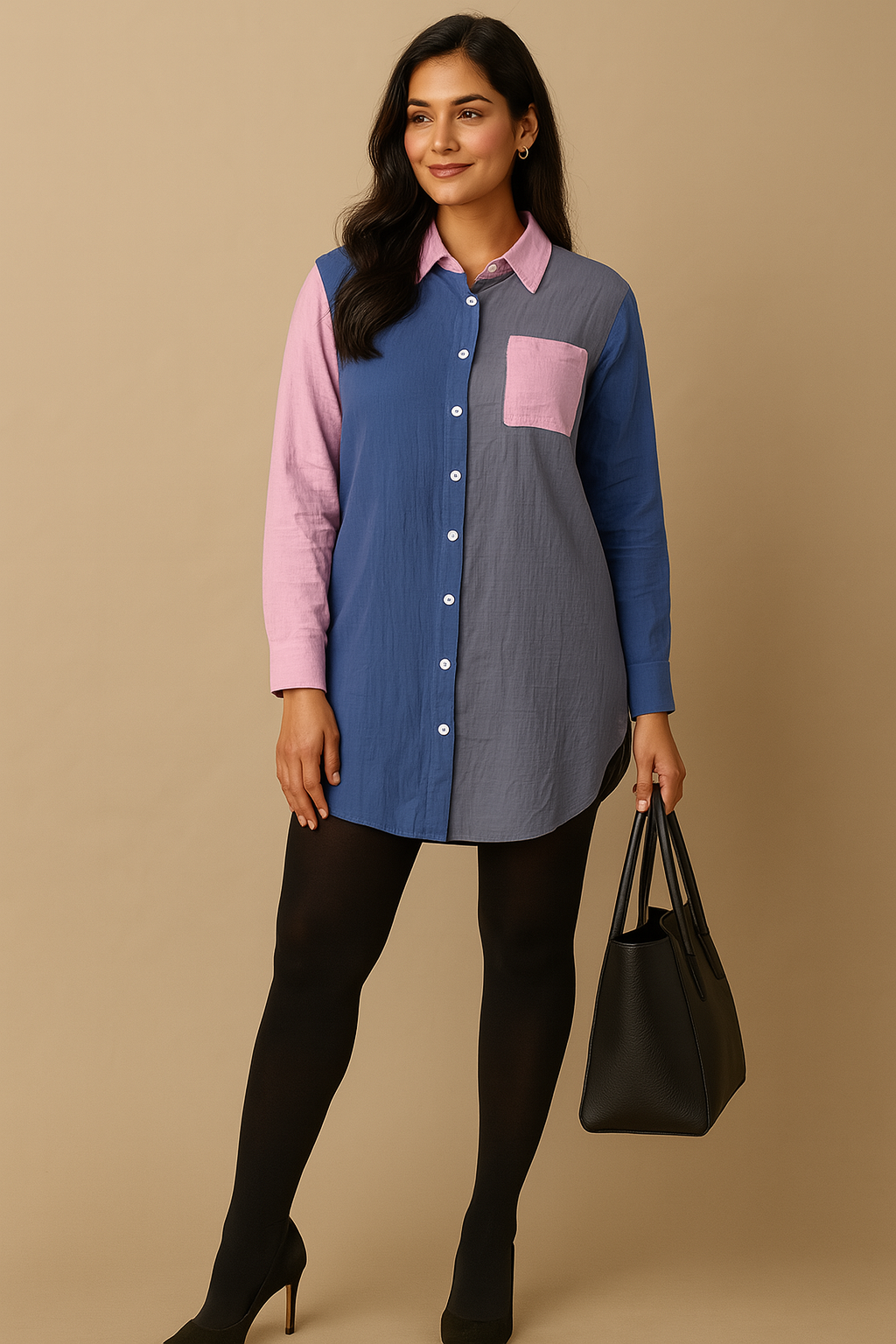Deep Blue Pastel Patchwork Shirt