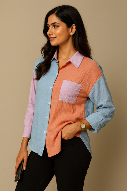 Blue Pastel Patchwork Shirt