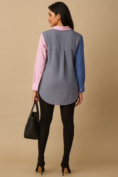 Deep Blue Pastel Patchwork Shirt