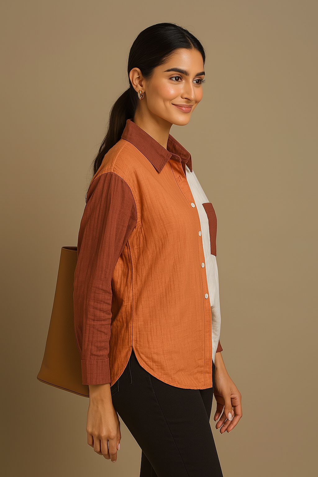 Orange Brown Pastel Patchwork Shirt