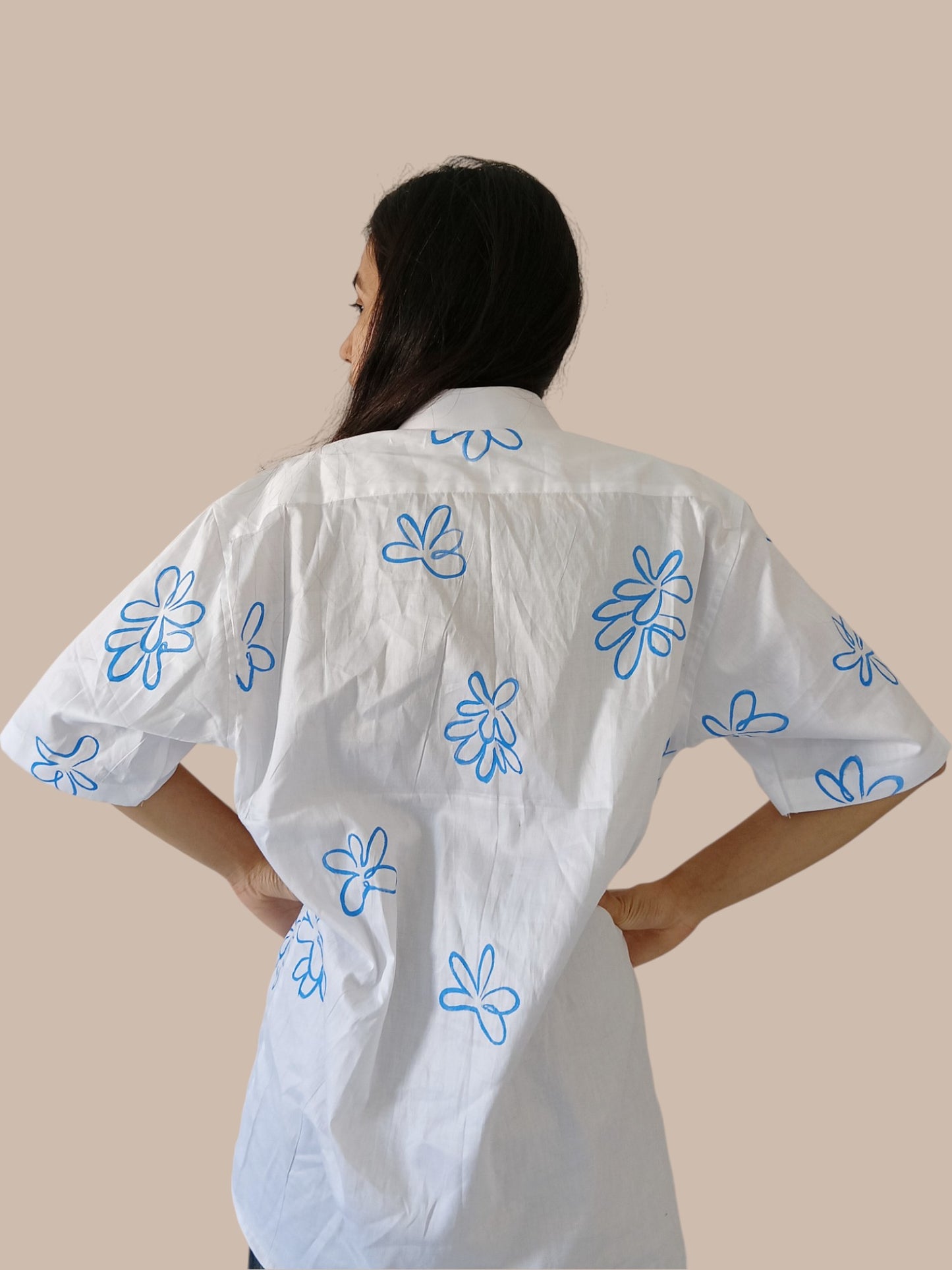Indigo White Cotton Shirt For Women