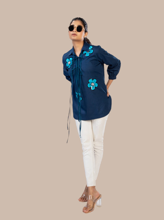 FLORAL BLUE SHIRT