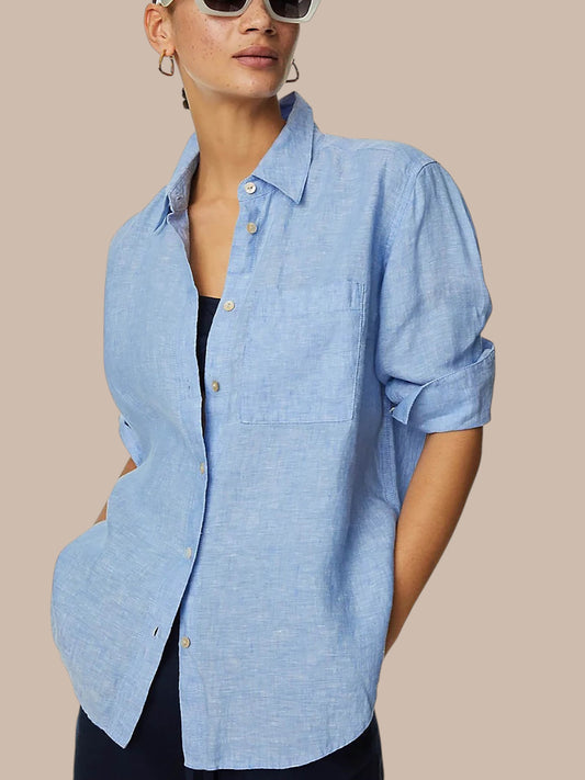 Blue Linen Boyfriend Shirt