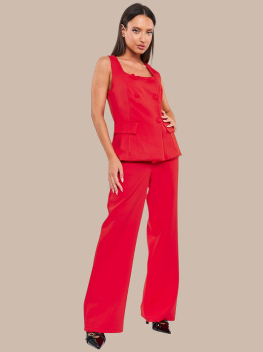 Bright Red Linen Co-ord Set
