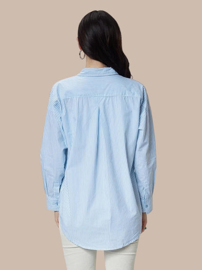 Blue Striped Boyfriend Shirt With out pocket