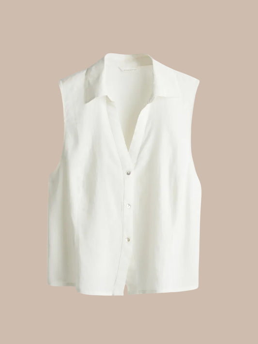 White Sleeveless Linen Shirt