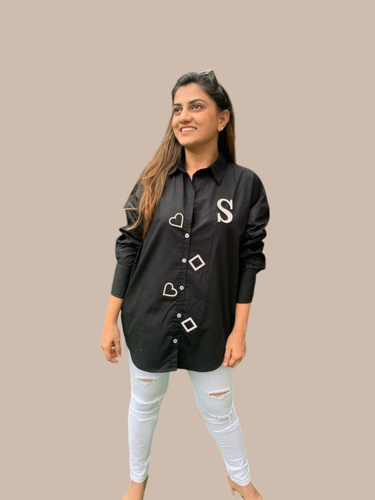 BLACK STUDDED HEART SHIRT