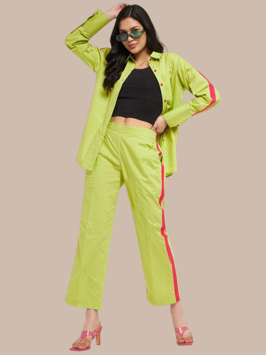 LIME GREEN WITH PINK STRIPES CO-ORDS SET