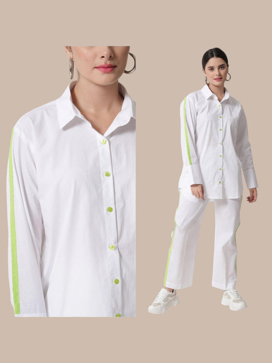 WHITE WITH GREEN STRIPES CO-ORD SET