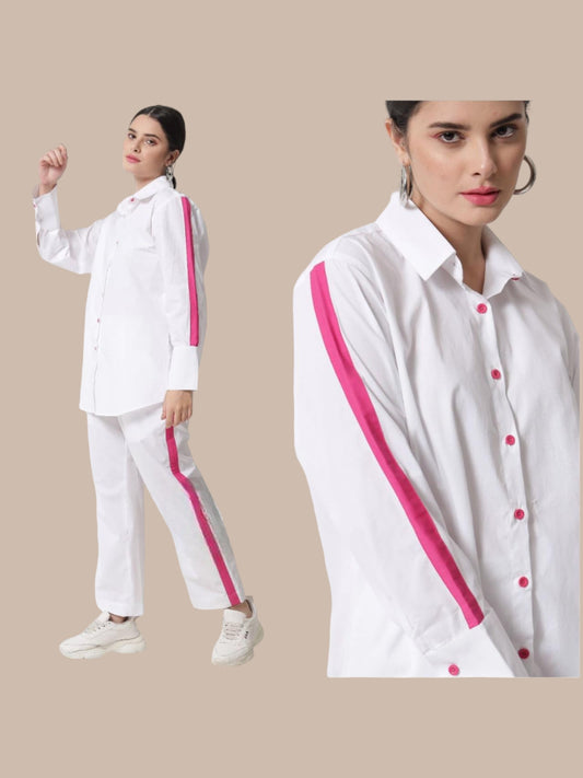 WHITE WITH PINK STRIPED CO-ORD SET