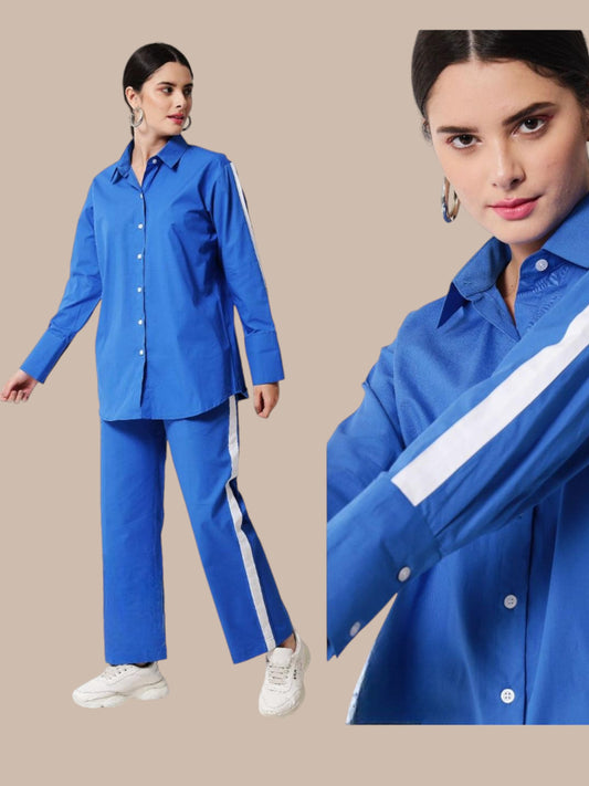 BLUE WITH WHITE STRIPE CO-ORD SET