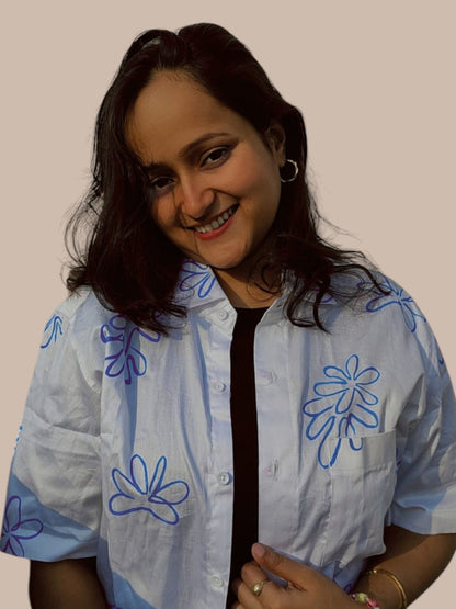 Indigo White Cotton Shirt For Women