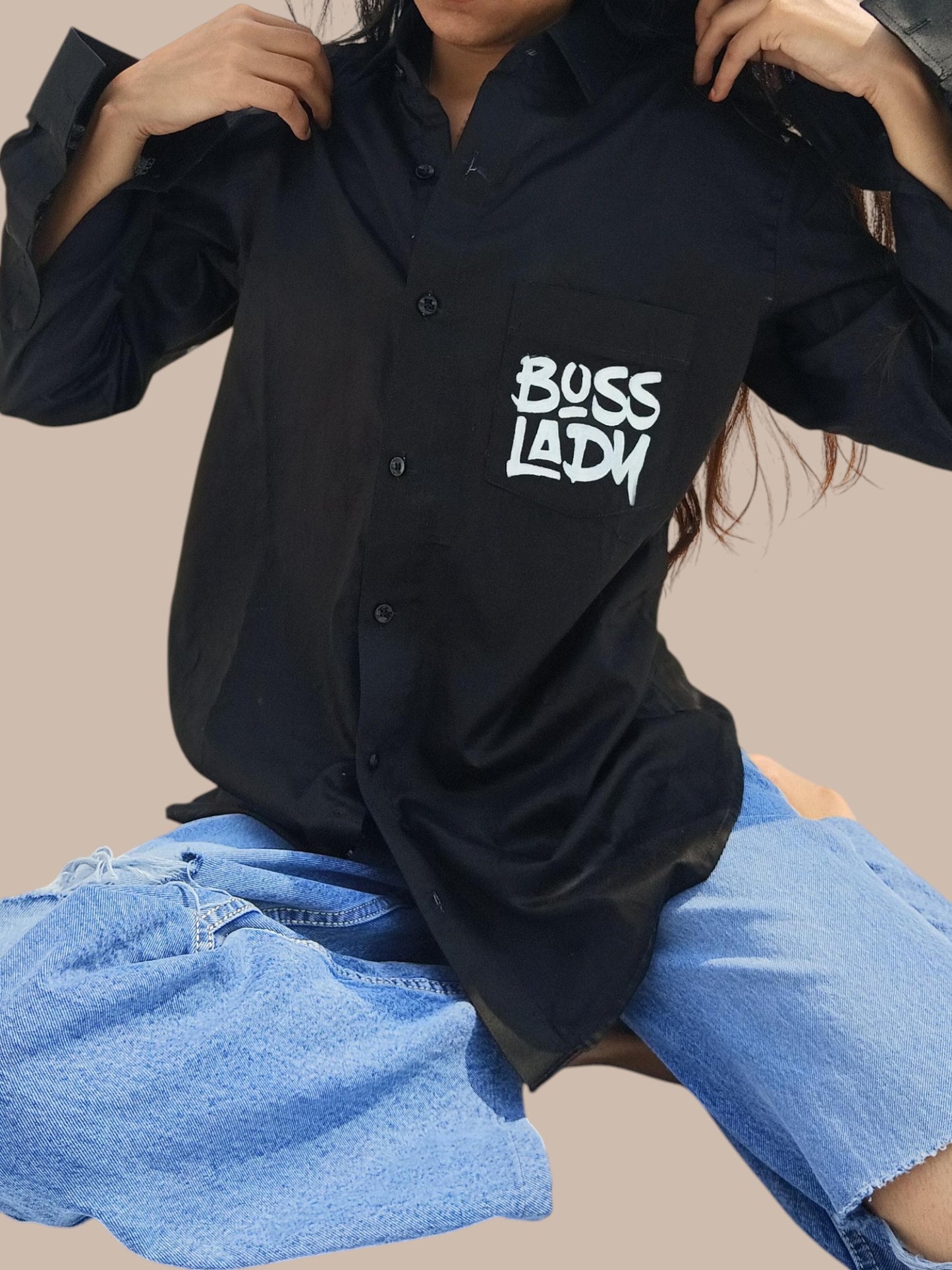 Boss Lady Black Cotton Shirt For Women