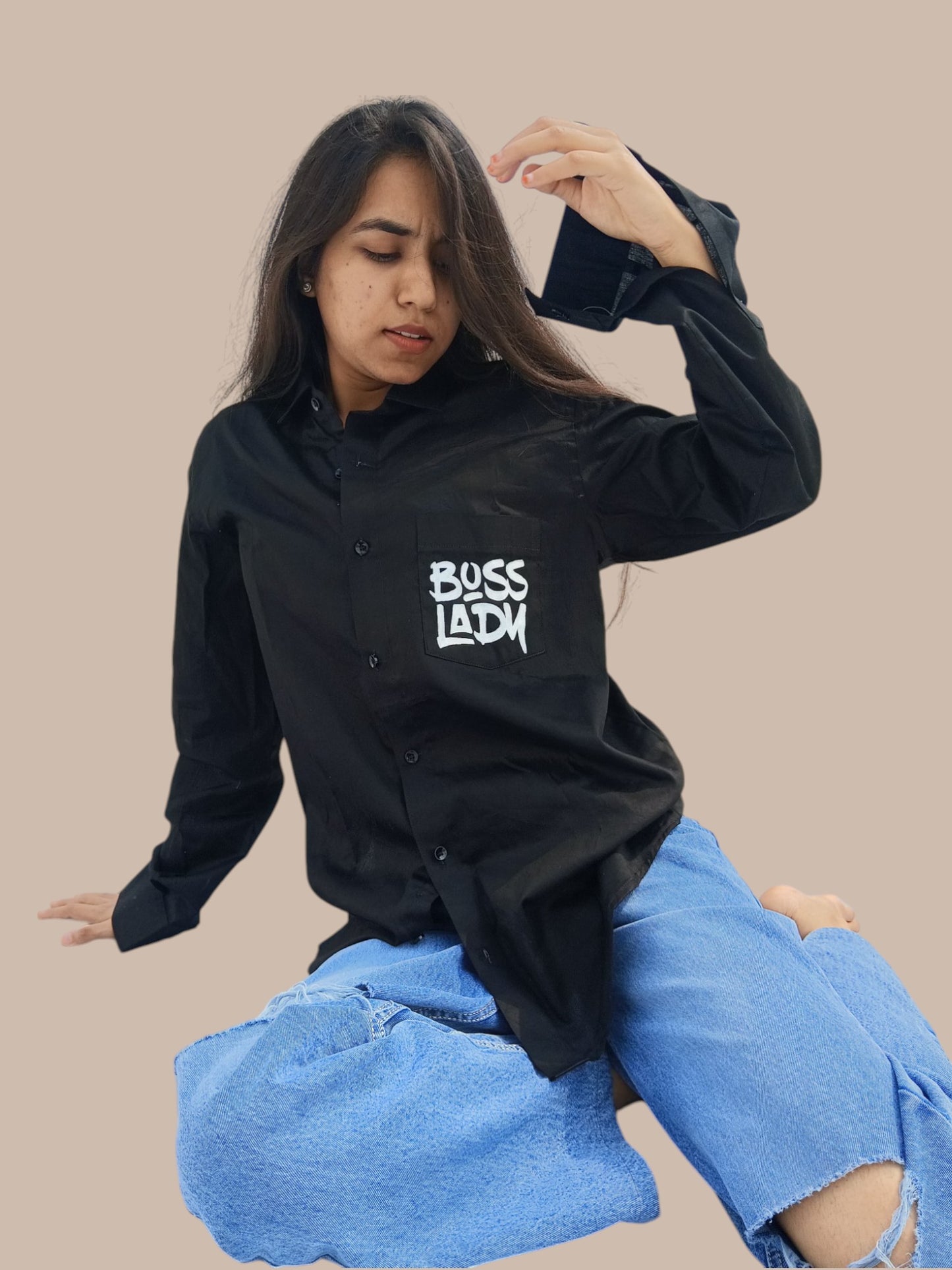 Boss Lady Black Cotton Shirt For Women