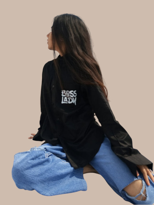 Boss Lady Black Cotton Shirt For Women