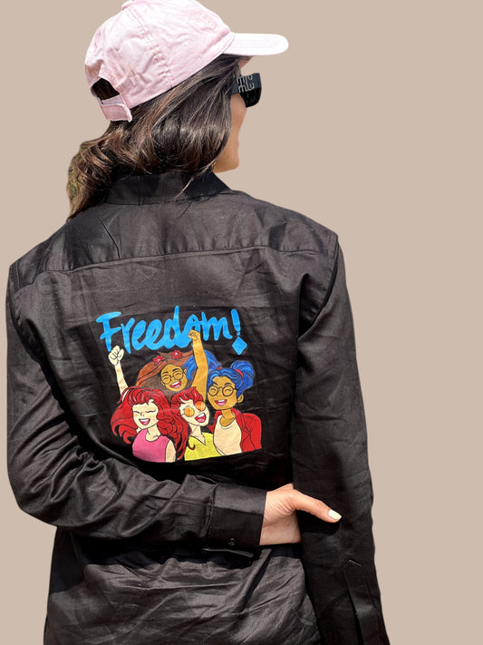 “FREEDOM” Black Cotton FullSleeves Shirt For Women