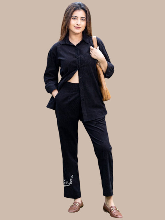BLACK CORDUROY CO-ORDS SET